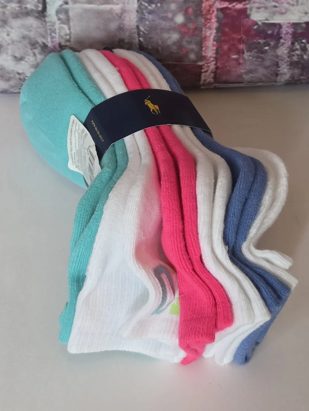 Polo by Ralph Lauren White Ankle Socks Multicolor Logo (6 Pack)